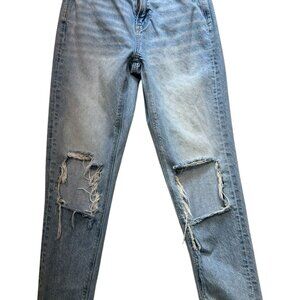 American Eagle Women's Distressed Mom Jeans Stretch Denim Size 0 Blue Light Wash